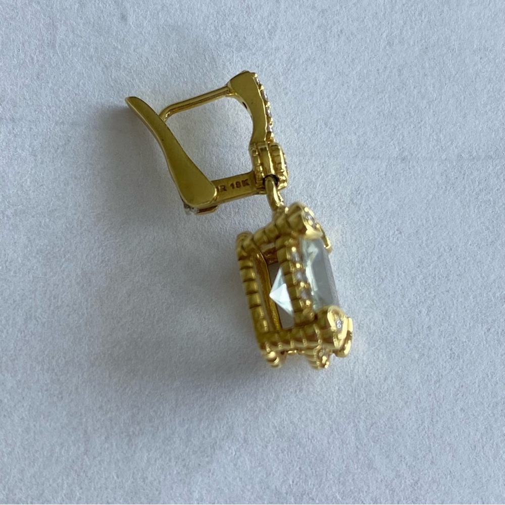Judith Ripka 18K Gold, Diamond & Prasiolite Drop dangle Earrings. Signed - Picture 5 of 11